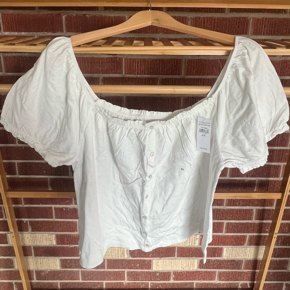 American Eagle NWT white peasant short sleeve blouse